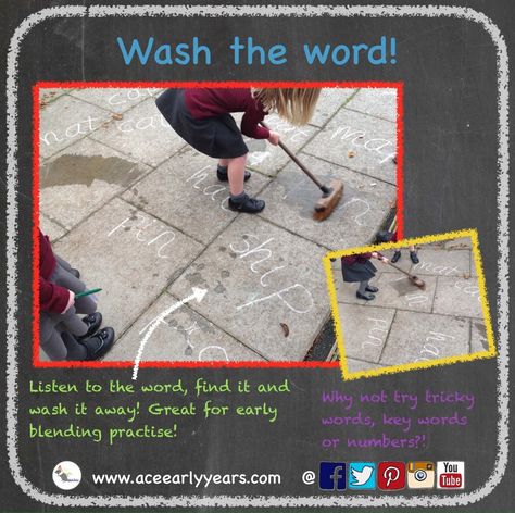 Ace Early Years on Twitter: "Need an easy, fun and engaging early reading game? Try 'Wash the Word'! https://t.co/20fS7d461k" Phase 2 Phonics, Phonics Interventions, Outdoor Learning Activities, Eyfs Classroom, Eyfs Activities, Tricky Words, Nursery Activities, Writing Area, English Phonics