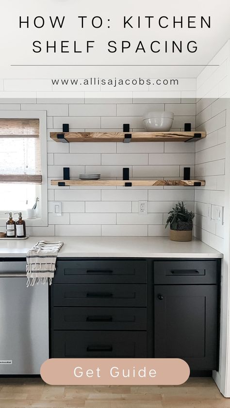 Not sure how to space out shelves? Check out these guide to create functional and pretty shelves! Shelf Spacing Guide, Minimal Decor, Diy House Projects, Kitchen Shelves, Neutral Colour Palette, Open Shelving, Home Projects, Home Diy, Shelves