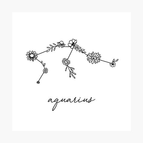 Aquarius Word Tattoo, Aquarius Wave Tattoo, Aquarius Flower, Aquarius Constellation Tattoo, Astrology Tattoo, Aquarius Tattoo, Zodiac Tattoo, Constellation Tattoos, Dainty Tattoos