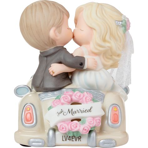 "Buy Precious Moments On The Road To Forever Bisque Porcelain & Fabric Figurine at Michaels. com. Give a newly married couple in a car figurine to a special couple and discover many more unique wedding gift ideas at Precious Moments. Whatever their future together holds, they are excited to head toward it bound to each other in matrimony. This bride and groom share a smooch as they head off in the direction of their happily ever after. A wreath of flowers and a banner declare their happy situati Thoughtful Bridal Shower Gifts, Precious Moments Wedding, Forever Wedding, Cake Topper Wedding, Topper Wedding, Precious Moments Figurines, Wedding Gifts For Bride, Unique Wedding Gifts, Bisque Porcelain