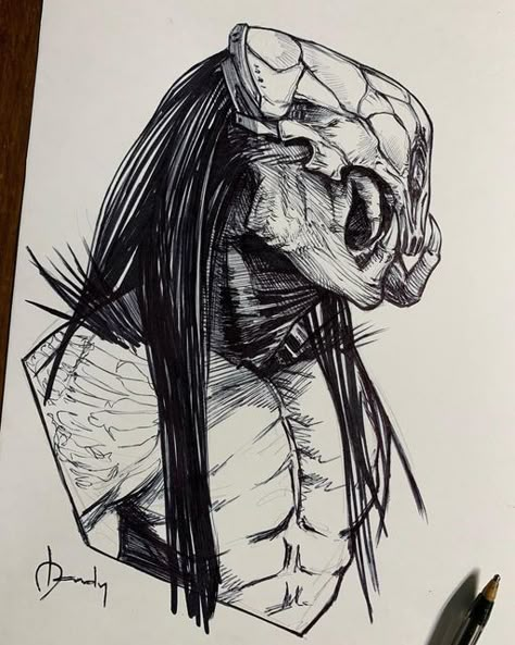 Predator Tattoo Design, Predator Drawing, Feral Predator, Prey Predator, Predator Tattoo, Predator Artwork, Predator Alien Art, Comic Art Fans, Alien Movie