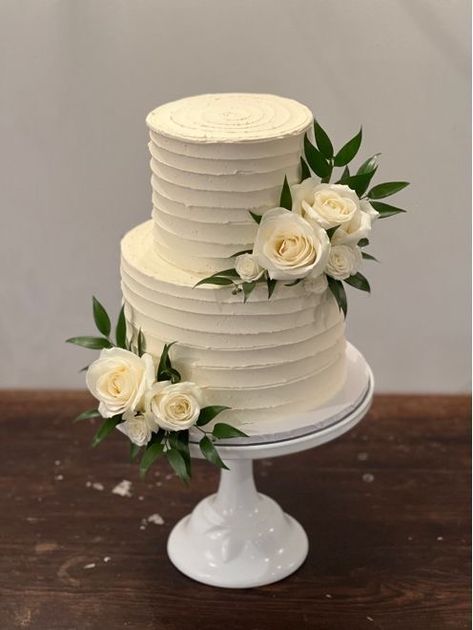 2 Tiered White Wedding Cake, Cake Tier Decor, Wedding Cake With Roses 2 Tier, Chocolate Frosted Wedding Cake, 2 Tier Buttercream Wedding Cake, Wedding Cake Designs Simple Rustic, 2 Tier Cake Wedding, Wedding Cake Frosting Flowers, Two Tier Wedding Cake With Flowers