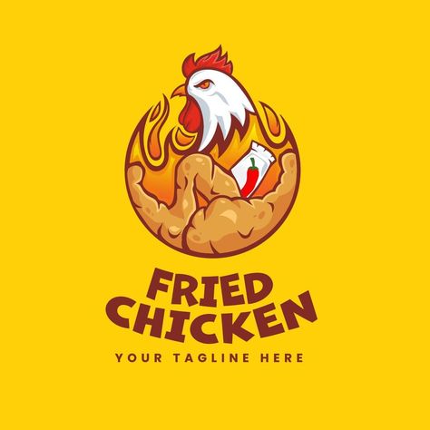 Hot Fried Chicken, Chicken Vector, Rooster Logo, Chicken Logo, Ayam Bakar, Cartoon Chicken, Logo Banner, Logo Design Set, Food Logo Design