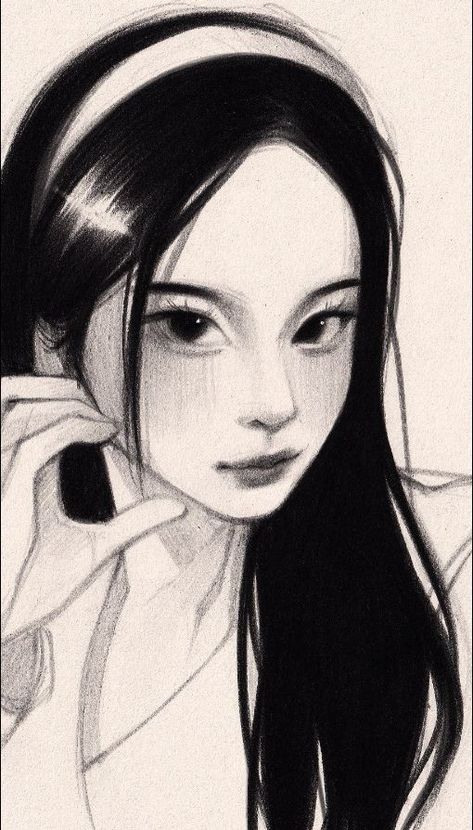 Semi Realistic Sketch Reference, Semi Realistic Drawing Sketches, Semi Realistic Sketch, Korean Sketch, Drawing White On Black, Smile Reference, Semi Realistic Drawing, Small Sketchbook, Realistic Cartoons