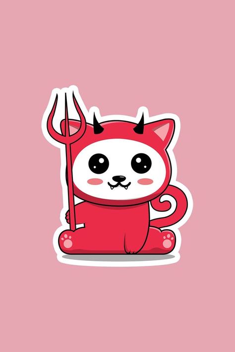 Cute cat in demon costume. Decorate and personalize laptops, windows, and more. #cat #halloween #cute #demon #devil #kawaii #adorable #costume Demon Design, Cute Demon, Demon Costume, Demon Cat, Clay Halloween, Graphic Ideas, Halloween Cute, Cat Halloween, Cat Cute