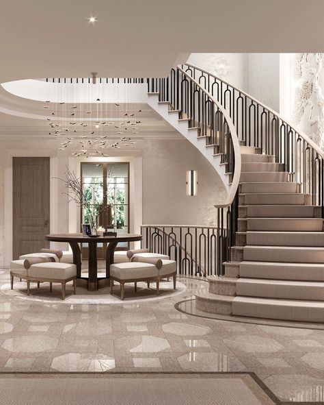 SOPHIE PATERSON’s Instagram profile post: “Our design for the entrance hall of a London project currently under construction #sophiepatersoninteriors #luxuryinteriors #entrancehall…” Sophie Paterson Interiors, Front Foyer, Sophie Paterson, Luxury Staircase, House Staircase, Stair Railing Design, Home Stairs Design, French Home Decor, Hall Design