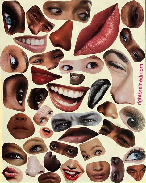 Collage Art Ideas Creative, Dadaism Collage, Collages Aesthetic, Funny Collage, Collage Face, Human Features, Fun Collage, Printables Ideas, Rock Faces