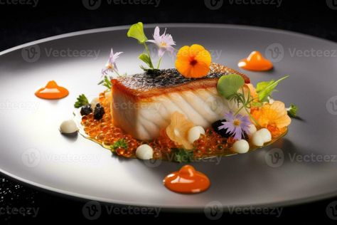 Fish Fillet Plating, Fish Dish Photography, Fine Dining Fish Plating, Luxury Fish Pie, Fish Course Fine Dining, Gourmet Food Plating, Luxury Food, Fancy Food, Fish Fillet