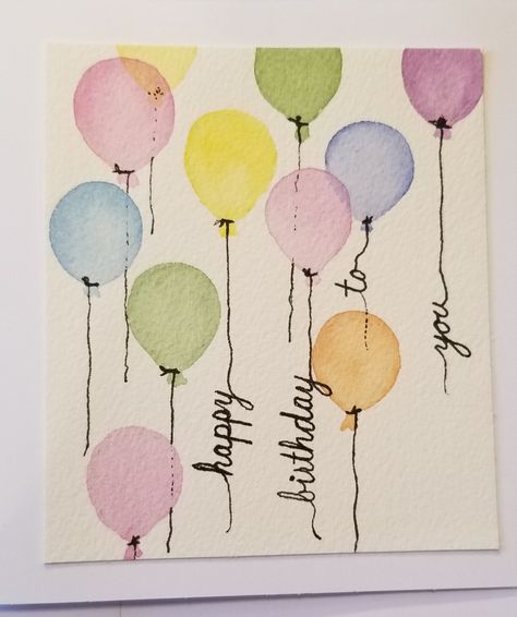 Watercolor Birthday Cards Easy, Cute Watercolor Birthday Card Ideas, 18th Birthday Cards Diy, Inside Birthday Card Ideas, Easy Watercolor Birthday Cards Diy, Simple Watercolor Birthday Card, Water Colour Birthday Cards Ideas, Happy Birthday Watercolor Card Diy, Watercolour Birthday Cards Simple