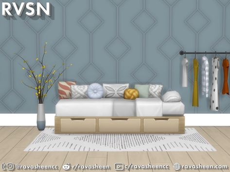 Sims 4 — Bedder Than A Couch - Storage V1 Daybed by RAVASHEEN — Make the most out of your simmie's home with Bedder Than Asian Bedroom, Couch Storage, Sims 4 Beds, Kids Bed Frames, Couch Styling, Sims 4 Bedroom, Sims 4 House Plans, Sims 4 House Design, Modern Couch