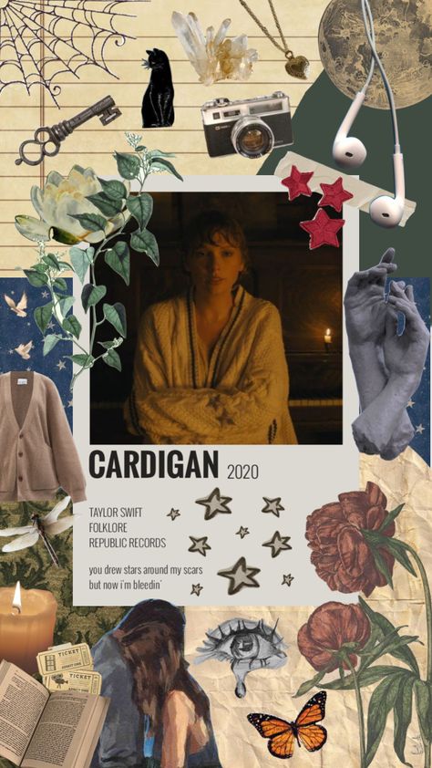 #taylorswift #cardigan #song #music #youdrewstarsaroundmyscars Cardigan Taylor Swift Journal, Taylor Swift Poster Cardigan, Taylor Swift Cardigan Music Video, Taylor Cardigan Lyrics, Cardigan Edit Taylor Swift, Admit One Ticket, Taylor Swift, Songs