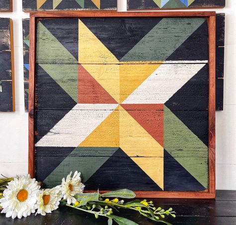 The Wilde Bloem Daisy Barn Quilt Kit includes a 22” Framed Barn Quilt Board, a pattern and the Prairie Paints to complete this beautiful floral barn quilt. Easter Barn Quilts, Barn Quilt Patterns Templates Easy, Barn Quilts Patterns, Painted Quilts, Quilt Board, Wood Quilt, Barn Boards, Amish Barns, Vintage Market Days