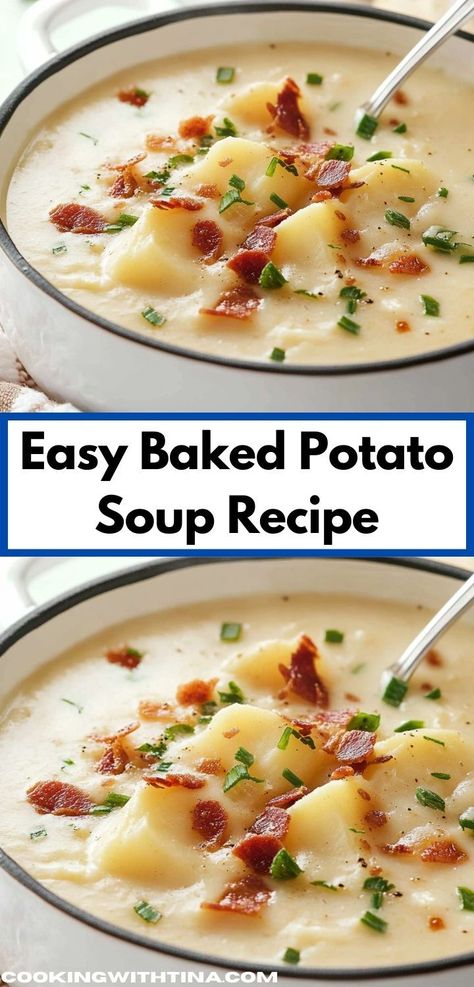 Need a hearty soup for dinner? Discover the rich flavors of this Easy Baked Potato Soup Recipe, featuring simple ingredients that create a warm, family-friendly meal everyone will love on chilly evenings. Easy Baked Potato Soup Recipe, Easy Baked Potato Soup, Baked Potato Soup Easy, Easy Baked Potato, Baked Potato Soup Recipe, Creamy Potato Soup, Baked Potato Soup, Potato Soup Recipe, Soup Dinner