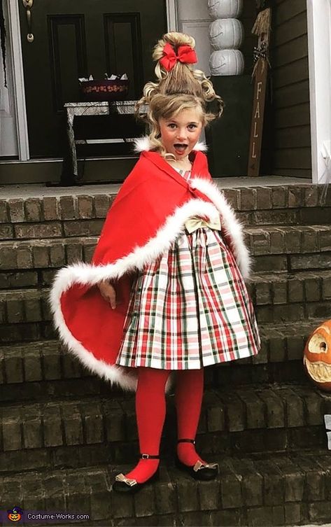 33 Holly Jolly Holiday Costumes You Can Make Yourself Cindy Lou Who Outfit, Cindy Lou Who Costume Diy Toddler, Cindy Lou Decorations, Cindy Lou Who Now, Cindy Lou Costume, Cindy Lou Hoo Costume, Cindy Lou Who Actress, Christmas Gift Costume, Elf Hat With Ears