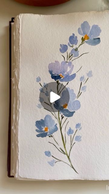 Watercolor Art For Beginners Simple Flowers, Simple Watercolor Art For Beginners, Simple Paintings For Beginners, Easy Watercolor Wildflowers, Wildflower Watercolor Easy, Simple Floral Painting, Simple Flower Painting, Bookmarks Watercolor Flowers, Blue Water Colour Flowers