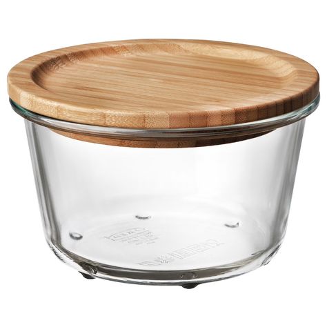 IKEA 365+ Food container with lid, round glass/bamboo, 20 oz Tight-fitting lid which keeps food fresh and preserves aromas and flavors. The natural bamboo creates a warm and vibrant look. The food container is made of oven-safe glass and can be used as an oven/serving dish. 365 Jar, Bamboo Shop, Ikea Food, Food Storage Organization, Dog Treat Jar, Plastic Food Containers, Ikea 365, Hot Food, Oven Dishes