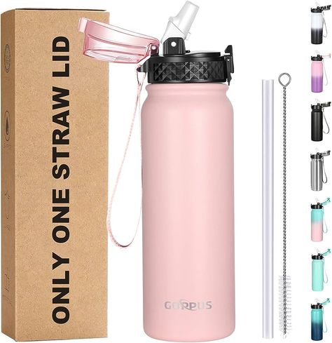 GOPPUS 600ml/20oz Stainless Steel Water Bottle with Straw Insulated Cold Flask Double Walled Flip up Metal Thermos Leakproof Bottle for Gym Sports : Amazon.co.uk: Sports & Outdoors Stainless Bottle, Gym Bottle, Water Flask, Water Rings, Vacuum Insulated Water Bottle, Metal Water Bottle, Stainless Water Bottle, Sports Bottle, Bottle With Straw