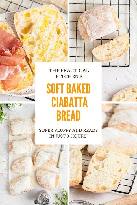 Whip up a batch of soft and fluffy ciabatta bread in just 3 hours with this easy recipe! Perfect for sandwiches or dipping in olive oil. Soft Ciabatta Bread Recipe, Homestead Vibes, Homemade Ciabatta, Homemade Ciabatta Bread, The Practical Kitchen, Ciabatta Bread Recipe, Ciabatta Rolls, Ciabatta Bread, Practical Kitchen