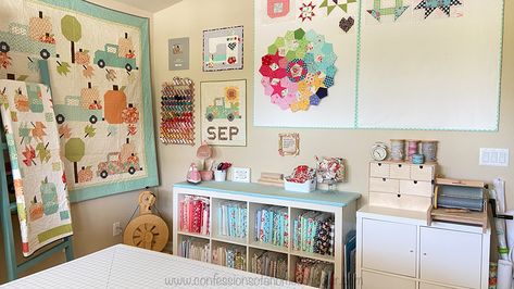 2021 Sewing Room Tour! - Confessions of a Homeschooler Beautiful Sewing Rooms, Linnmon Table Top, Micke Desk, Kallax Shelving Unit, Sewing Decor, Sewing Room Inspiration, Sewing Chair, Quilting Room, Mini Storage