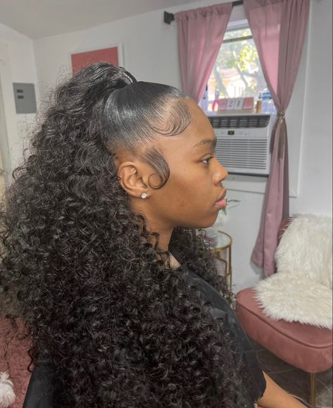 Down Curly Hairstyles, Prom 2k24, Birthday 25, Sleek Braided Ponytail, Wigs Hairstyles, Slick Ponytail, Weave Ponytail Hairstyles, Sleek Ponytail Hairstyles, Birthday Hairstyles