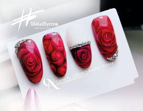 Creative and Bold Red Rose Nail Art Inspirations for a Gorgeous Manicure Green Rose Nails, Blooming Gel Nail Art Rose, Blooming Gel Rose Nails, Blooming Rose Nail Art, Red Roses Nails, Red Rose Nail Art, Rose Nail Art Designs, Blooming Nails, Rose Nail Design