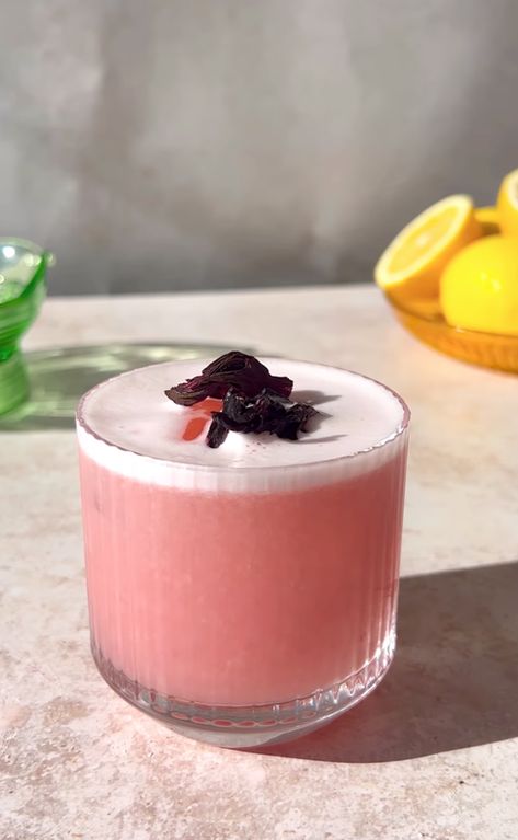 Hibiscus Gin Sour — Join Jules Hibiscus Drinks Cocktails, Hibiscus Tea Cocktail, Hibiscus Rum Cocktail, Hibiscus Gin Cocktail, Hibiscus Liqueur, Join Jules, Hibiscus Recipe, Hibiscus Cocktail, Sour Drink