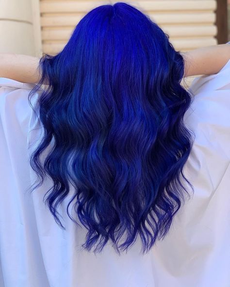 Cerulean Blue Hair, Dark Blue Long Hair, Shades Of Blue Hair, Sapphire Hair, Blonde And Blue Hair, Blue Hair Aesthetic, Royal Blue Hair, E Girl Hair, Sapphire Blue Color