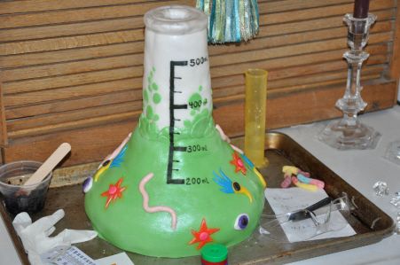 This was my oldest son's 7th birthday cake. He loves science, so a science beaker with dry ice for potion smoke was perfect! Scientist Cake, Science Beaker, 7th Birthday Cake, Dry Ice, Mad Scientist, 7th Birthday, Birthday Cakes, Birthday Cake, Science