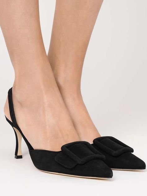 Manolo Blahnik - 70mm maysli suede slingback pumps - Black | Luisaviaroma Manolo Blahnik Black, Slingback Heels, Pumps Shoes, Slingback Heel, Slingback Pump, Designer Heels, Black Pumps, Manolo Blahnik, Pump Shoes