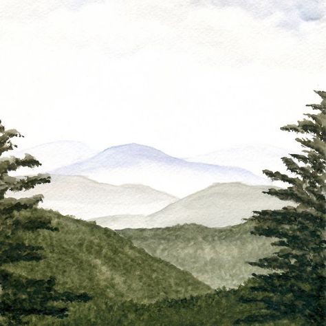 Atmospheric Perspective, Yankee Doodle, Watercolor Art Landscape, Mountain Landscape Painting, Watercolor Landscapes, Watercolor Sky, Mountains Landscape, Soft Edges, Easy Canvas Painting