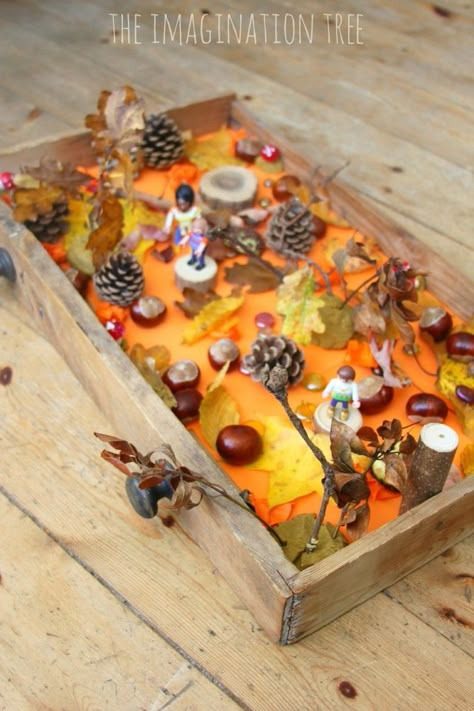 Autumn sensory small world play Autumn Eyfs, Imagination Tree, Sensory Boxes, Autumn Activities For Kids, Fall Preschool, Invitation To Play, Small World Play, Autumn Crafts, Sensory Activities