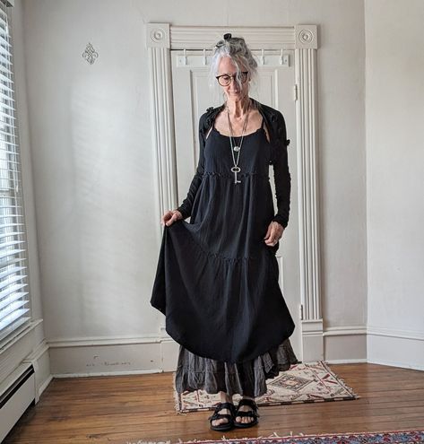 NEW SALE - Cotton Sundress / Black Tiered Spaghetti Dress / Nash Gown / Breathe Clothing USA Granny Chic Fashion, Sundress Black, Soft Goth, Spaghetti Dress, Sturgeon Bay, Witch Dress, Witch Fashion, Cotton Sundress, Witch Outfit