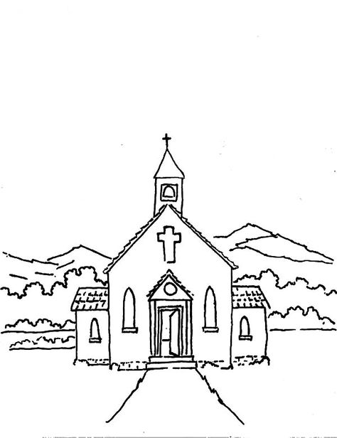 Church Coloring Pages, Church Clipart, Christian Drawings, Pages To Color, Old Country Churches, Diy Wall Painting, Creative Drawing Prompts, Architecture Drawing Art, Drawing Prompt