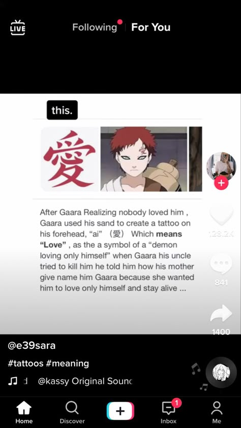 Description of gaara’s forehead tattoo Garra Tattoo Naruto Meaning, Gara Love Tattoo, Gara Tattoos Naruto, Love Japanese Tattoo, Gara Tattoos, Gaara Tattoo, Forehead Tattoo, Japanese Tattoo Words, Kanji Tattoo