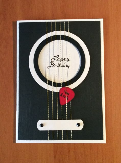 Birthday Card Male, Music Birthday Card, Diy Gifts For Guitar Players, Guitar Gifts For Him, Teachers Day Card For Music Teacher, Music Themed Birthday Cards Diy, Guitar Birthday Card, Guitar Cards, Gifts For Guitar Players