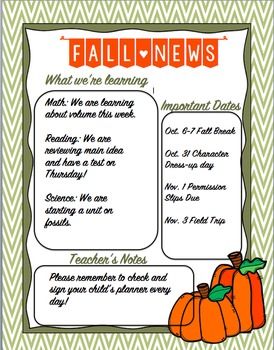 This fall newsletter template is editable on Word. You can change the box sizes, titles, and all content (Except background). Make sure you download the fonts listed below! Thank you :) Please use for classroom and personal use only!Free FONTS to download:  KG Font- Chasing Cars SignPainter House ScriptCreditsCreative Clips  Teaching Super Power I'm Lovin Lit Newsletter Template Free, 1st Grade Writing, Chasing Cars, Newsletter Template, Free Falling, Learning Math, Free Fonts, Teacher Store, Educational Resources