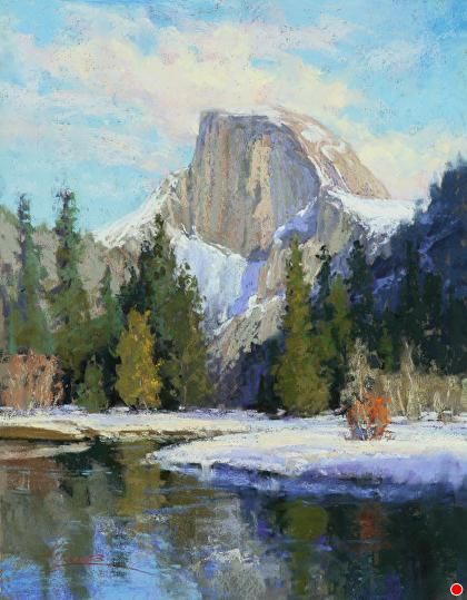 Half Dome in Winter by Kim Lordier Pastel ~ 14 x 18 Madonna Painting, Yosemite Art, Country Scenery, Handmade Canvas Art, Optical Illusion Drawing, Watercolor Paintings Nature, The Madonna, Scenery Paintings, Expressionist Art