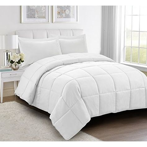 Down Alternative Comforter, White Comforter, Reversible Comforter, Quilted Duvet, Queen Comforter, King Comforter, Modern Square, White Bedding, Comforter Set