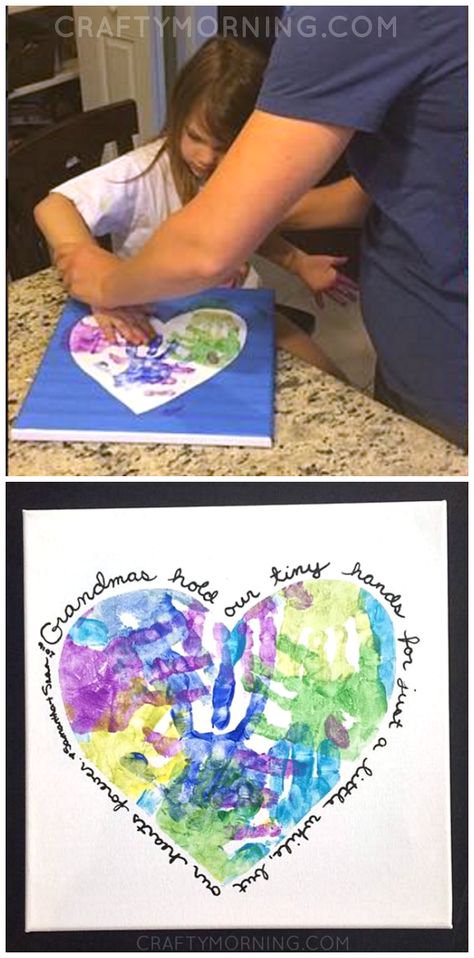 Heart handprint canvas for grandma or mom on Mother's Day! Great craft/gift for kids to make. Grandparents Painting, Handprint Canvas, Heart Handprint, Hand Print Art, Grandparents Day Crafts, Grandmas Mothers Day Gifts, Cadeau Parents, Handprint Crafts, Mothers Day Crafts For Kids