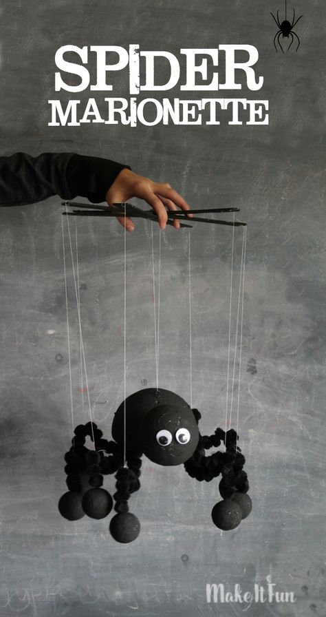 Growing up my dad had a bird marionette.  It was so fun to watch–but I never got to play with it because it would get tangled pretty easily.  So I have always wanted one!  And I finally put m… Spider Puppet, Halloween Spider, My Dad, Tangled, To Play, Make It, Growing Up