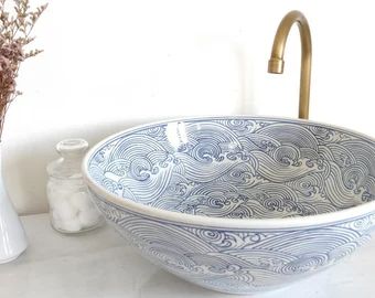 Ceramic Sink Bathroom, Talavera Bathroom, Clay Sinks, Dish Brush Holder, Shell Sink, Counter Top Sink Bathroom, Dish Brush, Soaker Tub, Countertop Basin