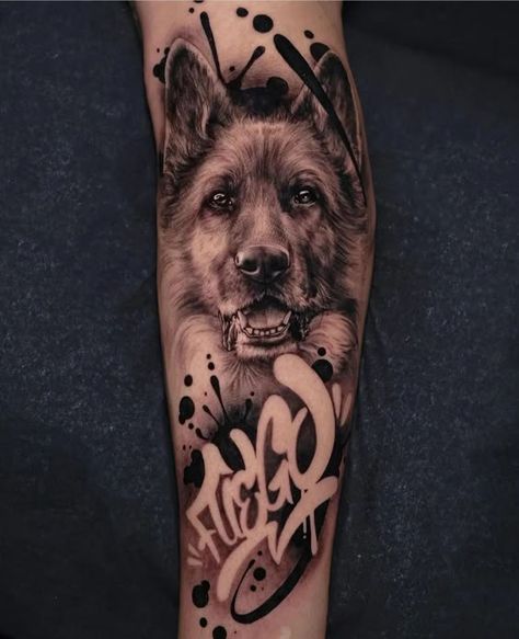 German Shepherd Tattoos, Bully Tattoo, Tattoo Perro, German Shepherd Tattoo, Portrait Tattoo Sleeve, Dog Portrait Tattoo, Black Skull Tattoo, Animal Sleeve Tattoo