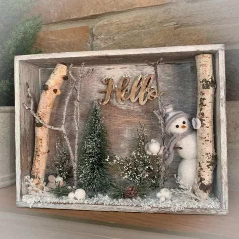 Styrofoam Ball Snowman, Ideas With Pine Cones, Christmas Shadow Box Ideas, Diy Christmas Shadow Box, Gold Christmas Tree Ideas, Red And White Christmas Tree, White Christmas Tree Ideas, Christmas Shadow Boxes, Christmas Wreaths Diy Easy