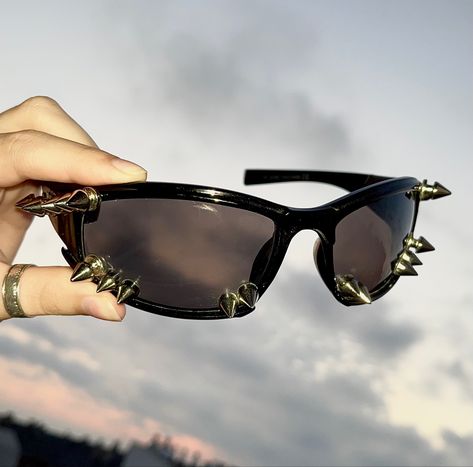 Sunglasses with spikes that I glued to them Black Sunglasses, Rayban Wayfarer, Square Sunglass, Sunglasses, Black