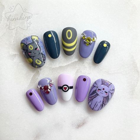 All Posts • Instagram Espeon Nail Art, Eevee Nail Art, Pokemon Nails Art, Nail Designs Pokemon, Umbreon Nails, Pokemon Inspired Nails, Sylveon Nails, Pokemon Nails Acrylic, Stardew Valley Nails