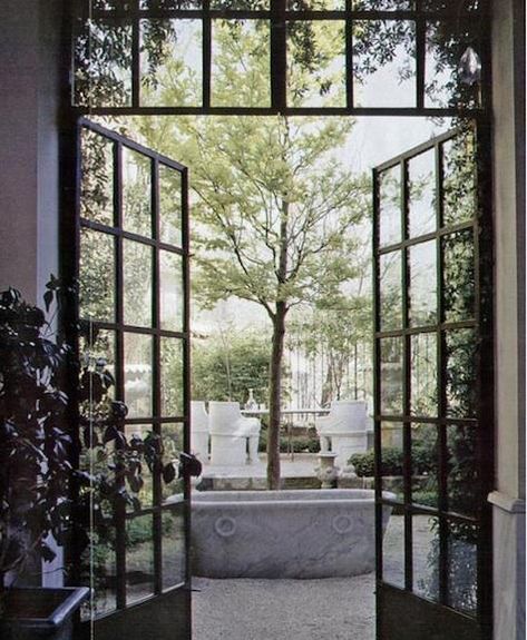 Located in a grand townhouse in the Beyoglu district of Istanbul, Asli Tunca's shop is a showcase for her distinctive collection of furnishings and objects, one-of-a-kind antiques, modern pieces, and handmade Ottoman-inspired reproductions—all exuding a rarified vision of restrained luxury. Black French Doors, Steel French Doors, Steel Doors And Windows, Steel Entry Doors, Steel Windows, Residential Doors, Open Door, French Doors Interior, Salou