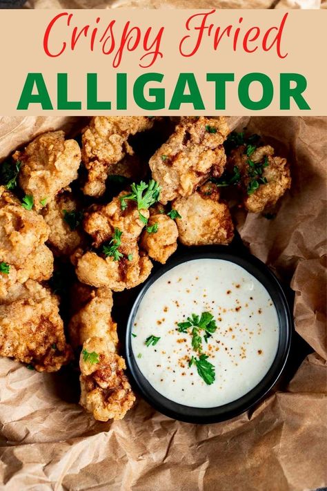 Fried Gator Bites, Gator Bites Recipe, Alligator Recipes, Fried Alligator Recipe, Gator Bites, Alligator Bites, Fried Alligator, Gator Recipe, Alligator Meat