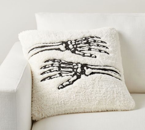 Sherpa Pillow, Halloween Skeleton Hand, Casa Halloween, Scary Halloween Party, Halloween Pillows, Feather Pillows, Halloween Lights, White Pillow, Fall Halloween Decor