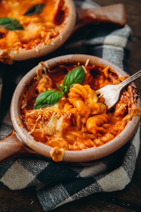 Single Serve Cheesy Pasta Bake - Liv B. Mains Recipes, Cheesy Pasta Bake, Butternut Squash Pasta, Soup Dish, Single Serving Recipes, Baked Dinner, Baked Pasta Recipes, Cheesy Pasta, Fall Cooking