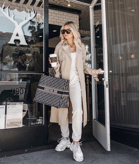 Balenciaga Triple S Outfit, Triple S Outfit, White Summer Outfits, Fashion Travel Outfit, Dior Book, Tote Outfit, Dior Book Tote, Athleisure Fashion, Athleisure Outfits